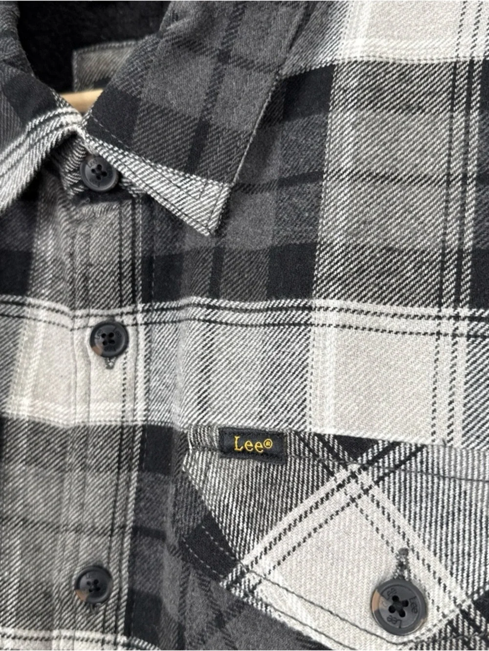 Lee Men’s Sherpa Lined Black/grey Plaid Button Up Shirt Jacket Size L NEW $70
